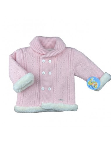 Abrigo lana trenzado color maquillaje para niña. Tienda online